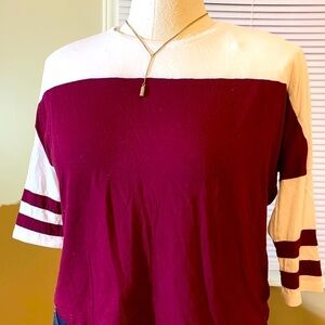 Ambiance varsity tee burgundy and white half length sleeve size medium